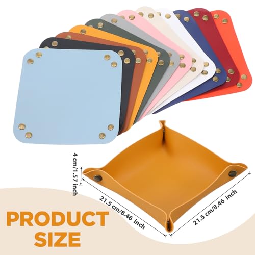 12 Pcs PU Leather Valet Tray, Foldable Catchall Organizer with Snap Buttons, Double Sided Key Tray for Entryway, Desk, Travel, Phone, Keys, Jewelry - 12 Colors - size: Large