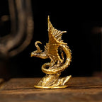CHOVY Majestic Demon Dragon Perched on Rock Wings Spread - Handcrafted Retro 100% Solid Brass-Ideal Home Decor Desk Ornament Collectible Artwork Office Accent Artistic Scene Decoration - style: Demonic Dragon