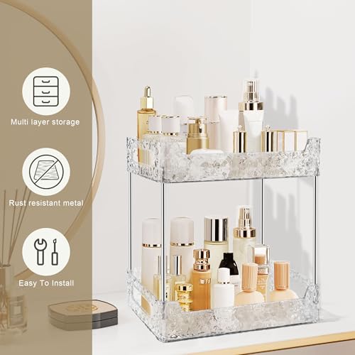 2-Tier Bathroom Counter Organizer Countertop Storage, Dresser Organizer Vanity Tray for Makeup, Perfume Organizer Cosmetics Skincare Shelf - Clear - color: Clear White, size: 2-Tier