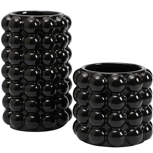 Black Bubble Vases, Black Ceramic Vases Set of 2, Boho Flower Vase for Pampas Grass, Decorative Vase for Dining Table, Wedding, Fireplace Mantel, Office, Wedding - color: Black, size: Large+Medium