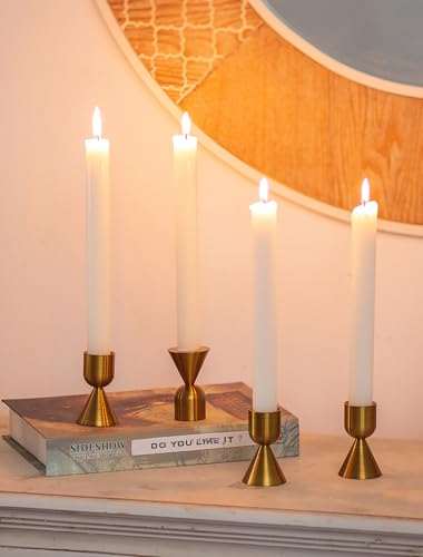 NUPTIO Candle Stick Candle Holder: Set of 4 Gold Aluminium Candlestick Holders - Brass Taper Candleholder for Fall Thanksgiving Christmas Table Fireplace Decoration - size: Style 1