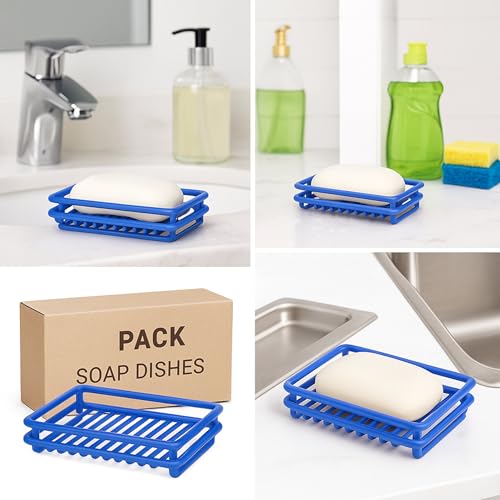 Creative Home Metal Wire Soap Dish Tray Rust-Resistant Iron Bathroom Soap Holder with Blue Powder Coating Bar Soap Rack for Shower Sink Kitchen Vanity - color: Blue