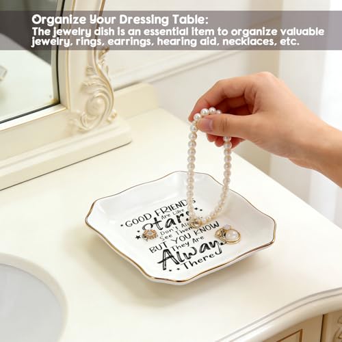 Friend Gifts for Women Ceramic Ring Dish Tray - Good Friends are Like Stars Trinket Jewelry Tray, Thoughtful Friendship Gifts for Women, Best Friend Birthday Present - ASA - color: Friend like stars