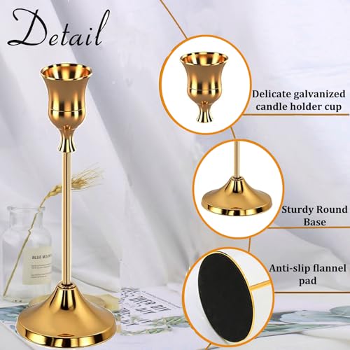 SHDSL Gold Candlestick Holders, Taper Candle Holders, Set of 6, Metal Taper Candle Stick Holders, Vintage Christmas Brass Home Decor for Table, Room Decorations Housewarming - color: Gold