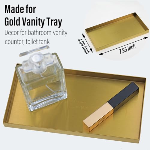 Freelove Sanding Gold Metal Vanity Tray Lettering, Perfume Organizer Jewelry Holder Makeup Dish Catchall Candle Plate Decorative for Dresser Counter Bathroom Desk Home Preppy Room Decor, 4''X8'' - size: 8" x 4.1" x 0.6"