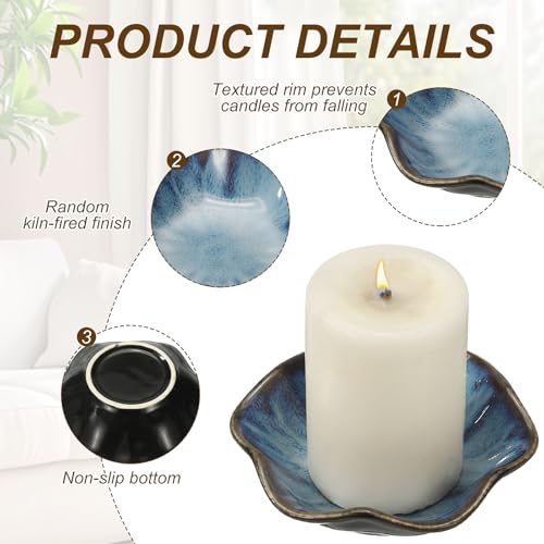 uxcell Candle Holder Plates, 4 Inch Ceramic Candle Tray Tealight Incense Holder Dish Candlestick for Tea Light Aromatherapy Wedding Rustic Vintage Home Decor, Lotus Leaf Dark Blue - color: Dark Blue