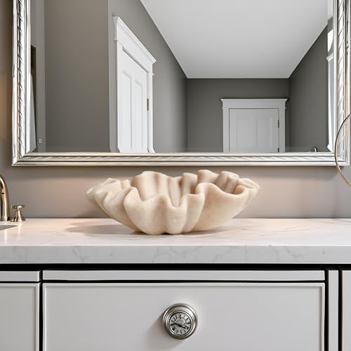 12" Large Decorative Bowl decor - Beige Scalloped Decorative Bowls for Home Decor - Organic Fluted Modern Home Decor,Ruffle Decor key bowl,bowl for keys,Artificial Stone Beige - color: Beige, size: 12inch