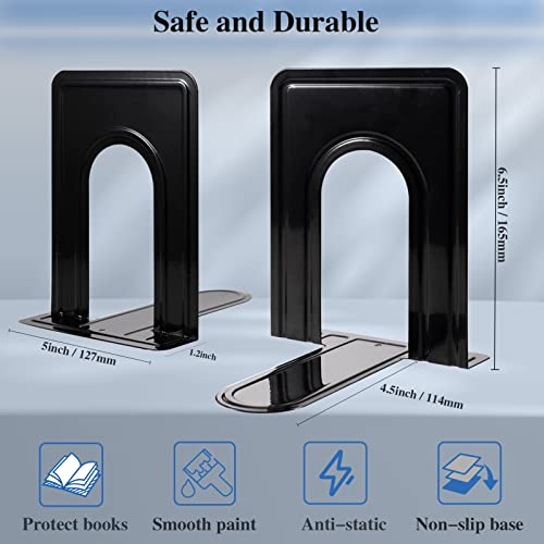 30 Pcs Metal Book Ends for Shelves, Heavy Duty Bookends for Office Home Kitchen Decorative, Nonskid Book Ends to Hold Heavy Books Black 6.5 x 5 x 5.7 in, 15 Pairs