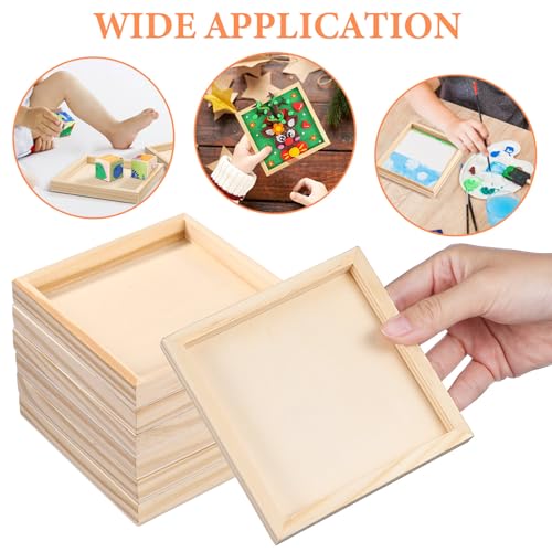 6-Pack Unfinished Wooden Trays - 4.7 x 4.7 in Small Square Serving Trays for Montessori, Crafts, Home Décor, and DIY Projects