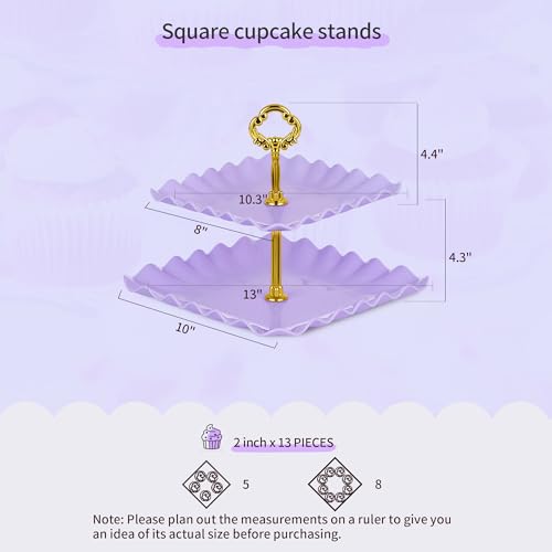 Pack of 10 NWK Cake Stand Set, with 3 x Two-Tier and 3 x Three-Tier Cupcake Stands, 4 x Appetizer Trays, 1 x Tablecloth for Birthday Bridal Baby Shower Party (Purple) - color: Purple