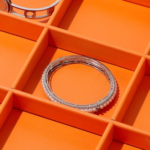 12 Grids PU Leather Bracelets Tray Stackable Jewelry Organizer Trays for Drawer Bracelet Bangle Holder Earrings Watches Storage (Orange) - color: Orange, size: 12 Grid