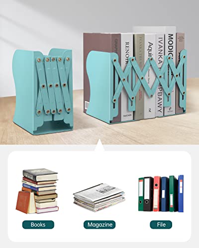 Honagu Adjustable Bookends, Metal Book Ends for Shelves Heavy Book, Desk Magazine File Organizer for Home, Office, Books, Papers, Extends up to 19 inches, Gifts for Students,Teachers (Light Green) - color: Light Green