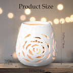 White Ceramic Rose Hollow Candle Holder – Creative Aromatherapy Essential Oil Burner, Wax Melt Diffuser & Tealight Candle Holder for Home Bedroom Decor, Perfect Christmas & Housewarming Gift