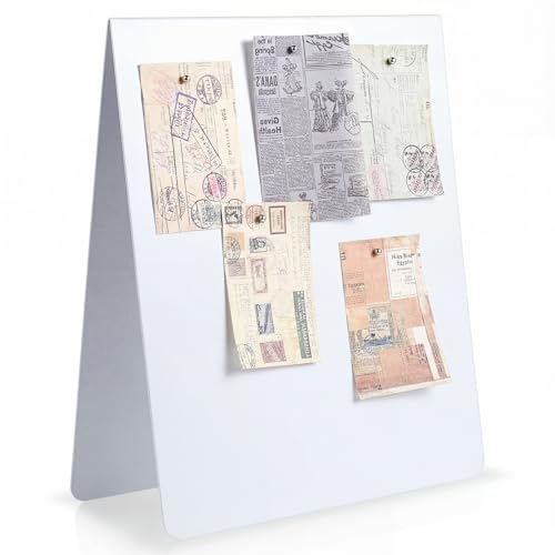 Leinuosen 1 Pcs 12 x 10 Inch Magnetic Bulletin Board Metal Magnet Board Magnet Display Stand for Tabletop Desktop Home Kitchen Office Decor (White) - color: White, size: 12 x 10 Inch