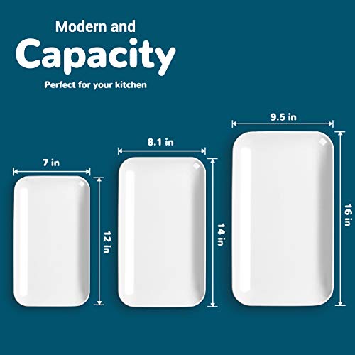 DELLING Large Serving Platter Set of 3, 16/14/12 Inch Porcelain Serving Trays for Party - White Ceramic Rectangular Platters for Entertaining, Appetizer Fruit Tray for Mother's Day Shower Dinner - color: White, size: 16 x 9.5 inch, 14 x 8.1 inch, 12 x 7.1