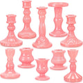 Mumufy 10 Pcs Glass Crystal Taper Candle Holders Clear Glass Candlestick Holder Fit 0.8 Inch Candles Crystal Decorative Candle Stand Centerpiece Table Wedding Dining Party (Classic,Cream Pink) - color: Cream Pink