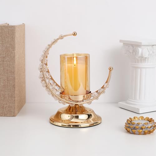 VALICLUD Ramadan Candle Holder Moon Shaped Candlestick 9.25X7.67X5.51In Iron Metal Tealight Holder for Eid Mubarak Home Decor Party Table Ornament