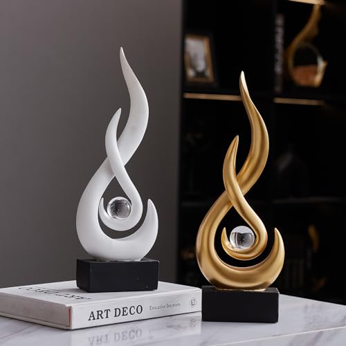 Modern Abstract Art Table Decoration,Resin Flame Statue Modern White Centerpiece Ornaments for Living Room Great Gift Idea Home Decor,Collectibles - color: White