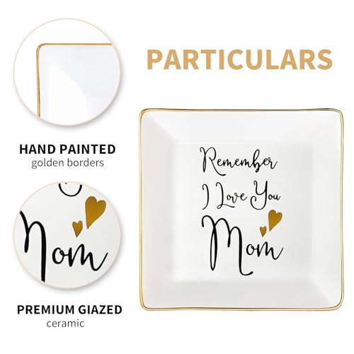 Mom Gifts from Sister Mothers Day Gifts Birthday Gifts for Mum Christmas Thanksgiving Gift Female Small Unique Trinket Tray Ceramic Jewelry Dish Ring Holder,Remember I Love You Mom - color: Remember Mom