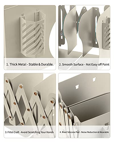 MSDADA Adjustable Bookends, Metal Book Ends for Heavy Books, Expandable Book Organizer with Pen Holder for Desk, Shelf, Office, The First Day of School Stationery Gift for Students,Teachers (Beige) - color: Beige