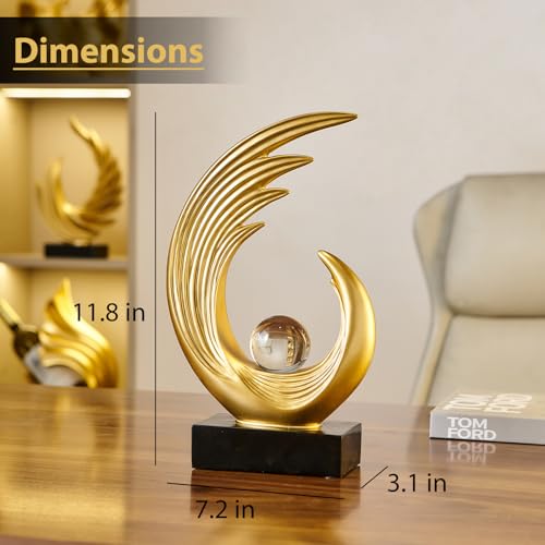 FJS Gold Modern Art Statue Decor, Coffee Table Bookshelf Shelf Decor Accents, Abstract Feather Sculpture Decorations for Dining Room Living Room Office - color: C-gold