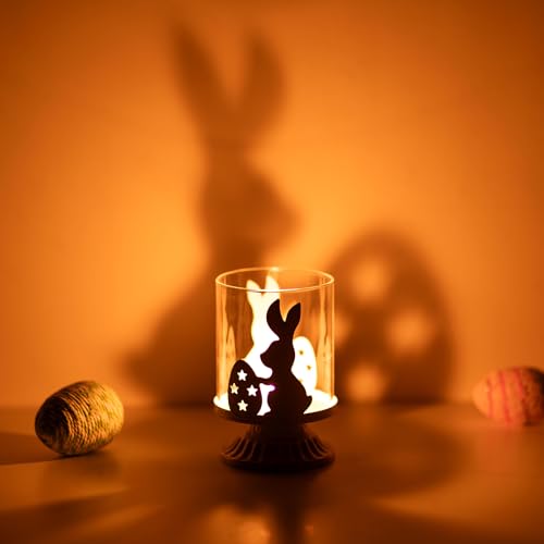 Sziqiqi Pillar Candle Holders for Easter - Bunny Decorations for Tealights Rabbit Candle Holder for Table Centerpieces Distressed White Easter Gifts for Family Party Events