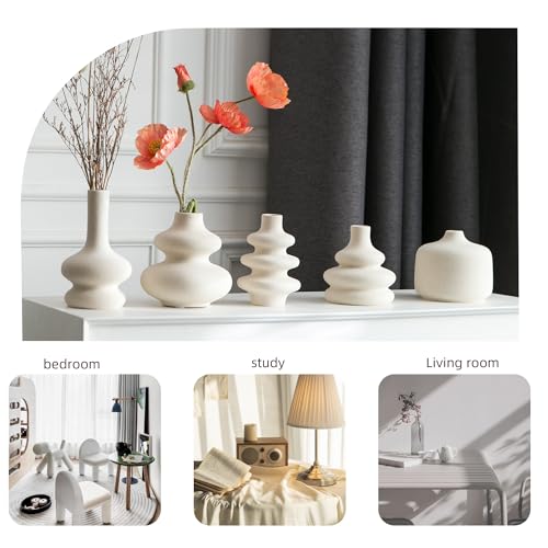 JOJUNO White Bud Vases, Small Ceramic Vase Set of 5, Mini Pottery Vases for Flowers, Decorative Vases for Home Modern Decor, Boho Decor, Chic Vases for Living Room Dining Table Shelves - color: White