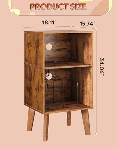 WLIVE Record Player Stand, Modern Nightstand with Storage, Small Space Bedside Table, End Table for Bedroom & Living Room, Mid Century Night Stand, Rustic Brown - color: Rustic Brown