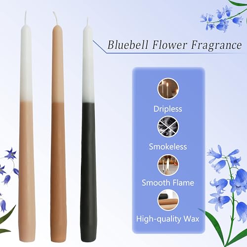 10 Inch Taper Candles Handmade Set of 6 – Unscented Tapered Candles in Brown, Candlesticks Smokeless Candle Sticks for Wedding, Home Decor, and Party Meditation - color: Gradient Blue Unscented