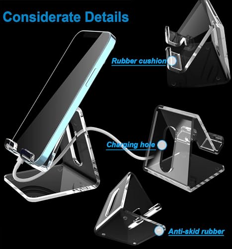 Crpich Acrylic Cell Phone Stand, Portable Phone Holder, Clear Phone Stand for Desk, Compatible with Phone16 15 14 13 12 Pro Max 11 Xr Plus SE, Switch, Android Smartphone, Pad, Desk Accessories, 2 Pack - color: 1-Clear, size: 2 Pack