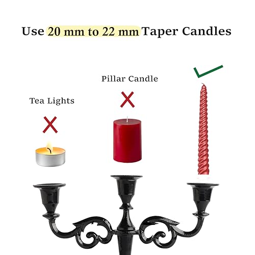 Rely+ 3 Arm Candelabra Taper Candle Holders Decorations Indoor Kitchen Décor Table Candles Candlestick Candelabra Centerpiece (Black Glossy) - color: Black Glossy, size: 3 Arm