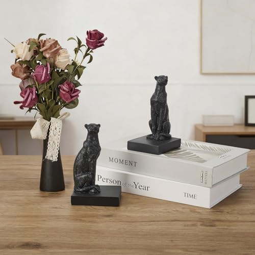Black Cheetah Bookends, Book Ends for Shelves to Hold Books Heavy Duty, Creative Resin Book Stoppers for Home Farmhouse Shelves Office Lover Gift - color: Cheetah Bookends Black