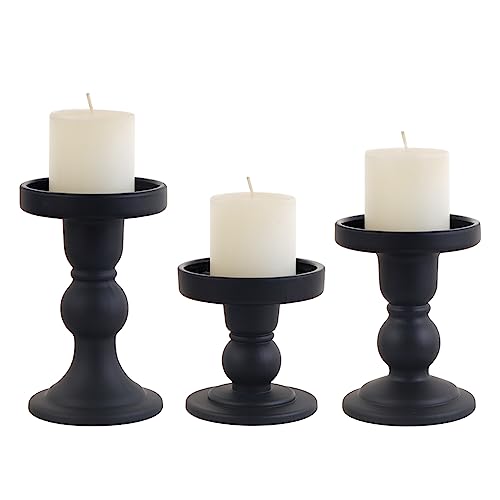 3-Piece Set of Black Glass Candlestick, Crystal Candlestick Holder Holder and Conical Candle, Christmas Candle Holder Decoration, Family Living Room Wedding Candle Holder (black1set) - color: Black