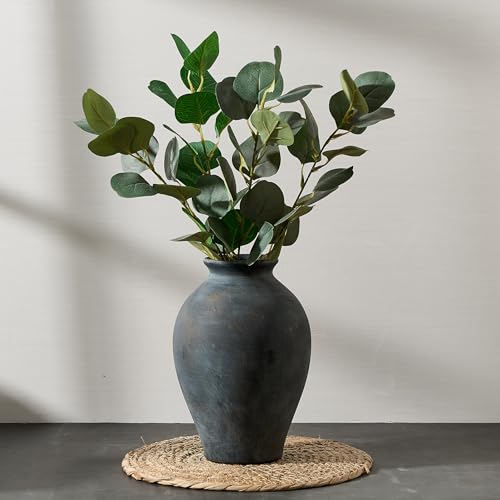 SIDUCAL Ceramic Vintage Flower Vase | 9 Inch Large Pottery Rustic Farmhouse Boho Vase for Home Decor, Table, Living Room, Bathroom, Coffee Desk, Shelf, Mantel Decoration, Wedding, Bronze - color: 1009-bronze
