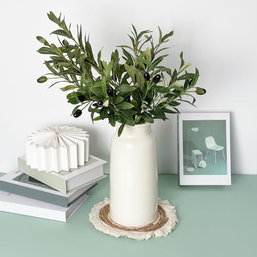 Modern White Metal Vase for Pampas Grass Bouquet, 10.67" Minimalist House Living Room Bedroom Restroom Decor Aesthetic, Anniversary Wedding Gift for Centerpiece Table Decorations Accessories for Women - color: White