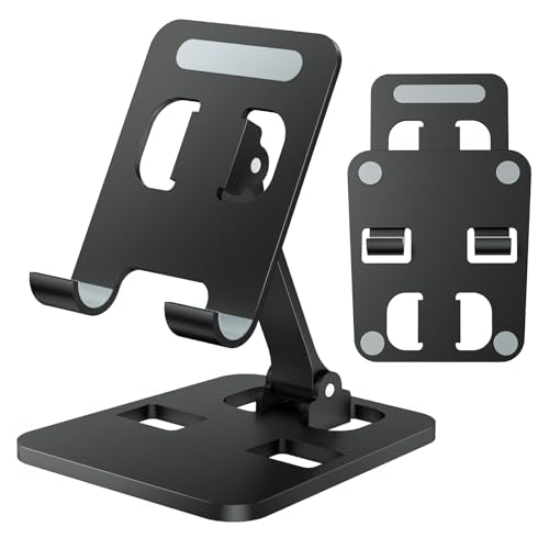 Phone Stand for Desk, Dual Folding Cell Phone Holder, Fully Adjustable Portable Mobile Phone Holder for iPhone 17 16 15 14 13 12 11 Pro Max Plus Air, Galaxy S25 S24, All Phones (Black) - color: Black