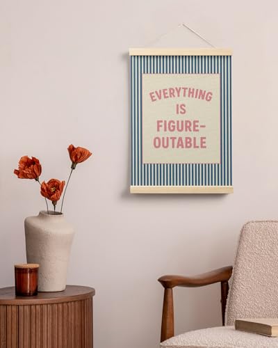 FGFK Everything is Figureoutable Positive Affirmations Wall Art Poster Hanger Frame, Retro Pink and Blue Inspirational Striped Canvas Prints Framed Wall Decor for Office Classroom Home, 12x16 Inch - color: Retro Pink and Blue