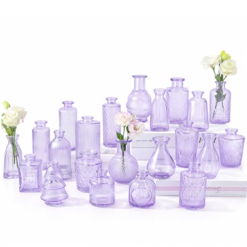 RUCKAE Purple Flower Vase in Bulk 22 Glass Bud Vases Vintage Small Vases for Centerpiece Table Wedding Decorations Home Decor Party (Purple 22 Pack) - style: Purple 22 Pack