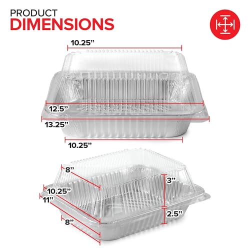 9x13 Disposable Baking Pan with Lid (10 Pack) Heavy Duty Aluminum Cake Pans with Lids, Clear Plastic Cover, Food Container for Lasagna, Casserole, Brownie, Rectangular Sheet Tray, Stock Your Home - size: 10 Pack W/Dome Lids