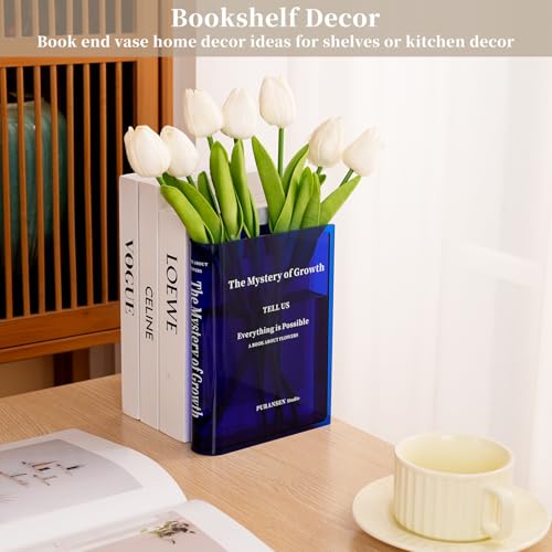 Puransen Blue Book-Shaped Vase for Flowers - Aesthetic Room Decor for Modern Home/Office, Minimalist Shelf Organizer with Floral Display, for Book Lovers & Interior Design Enthusiasts - color: Transparent Blue