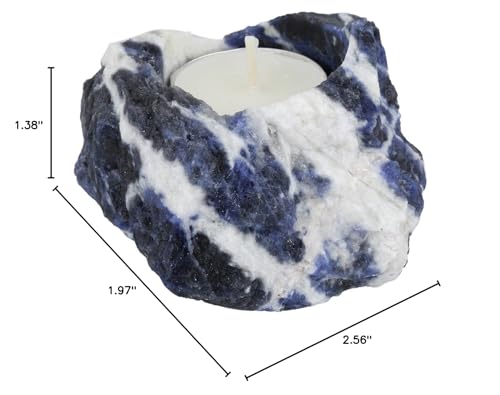 rockcloud Natural Raw Blue Sodalite Taper Tea Light Candle Holder Air Plant Holder Healing Stone Home Decoration Figurine - color: Blue