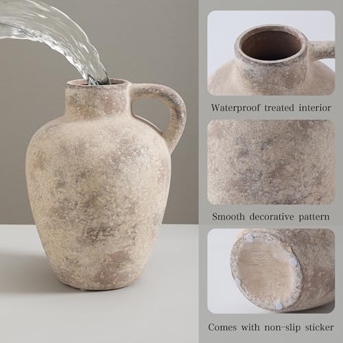Ceramic Decorative Flower Vase with Handle,8.85 Inch Terracotta Rustic Farmhouse Vase for Home Decor,Living Room, Shelf Decor,Wedding,Housewarming Gift - color: Farmhouse-8.85in-3