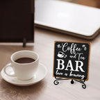 Toerifer Coffee Bar Decor, Funny Coffee Sign, Wooden Table Display, 5x5 Inches, Black, Rustic - style: coffee sign 01