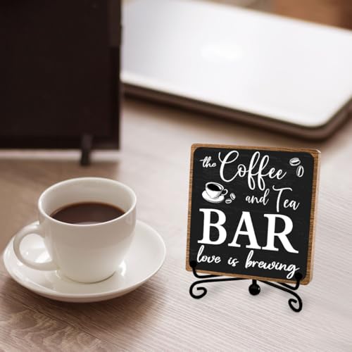 Toerifer Coffee Bar Decor, Funny Coffee Sign, Wooden Table Display, 5x5 Inches, Black, Rustic - style: coffee sign 01