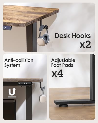 TIQLAB Electric Standing Desk, Adjustable Height Stand up Desk, 63 * 24 Inches Sit Stand Home Office Table with Splice Board, Rustic Brown - color: Rustic Brown, size: 63*24 inch