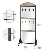 2 Packs Grid Wall Panel 5.7' x 2' FT Grid Display Rack with Wheels, Movable Gridwall Display Stand with 8 S-Shaped Hooks and 8 Garment Hooks, Floorstanding Wire Grid Rack, Greige and Black TCJ17P2BG - color: Greige and Black