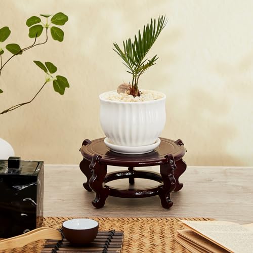 Geetery 2 Pcs 4 to 12 in Wooden Plant Stands Indoor Chinese Oriental Plant Stand for Vase Fishbowl Flower Pot Lamp Redwood Base Vintage Display Rack Decor(6 Inch) - size: 6 Inch