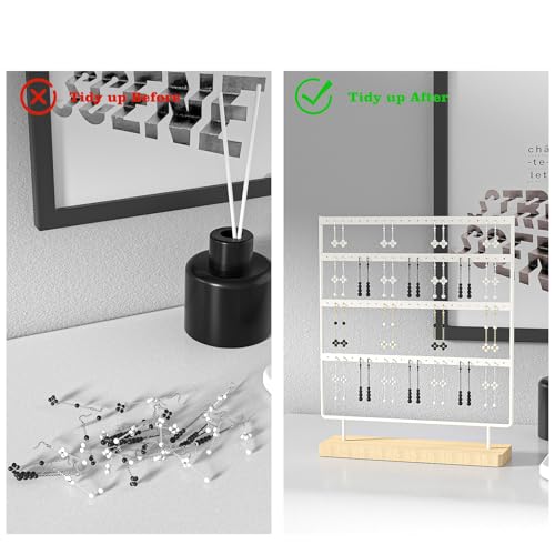Julysky Earring Holder Organizer, Earring Stand, 4 Layers, White - color: White, size: 4 Layers