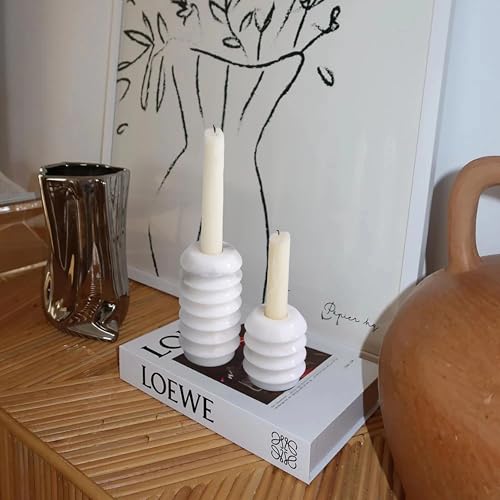HofferRuffer Marble Candlestick Holders, Set of 2 Natural Stone Candle Holder Decorative Candle Stands for Wedding, Dinning, Party, Table Centerpieces, Fits 3/4'' Thick Candles (MarbleWhite) - color: Marblewhite
