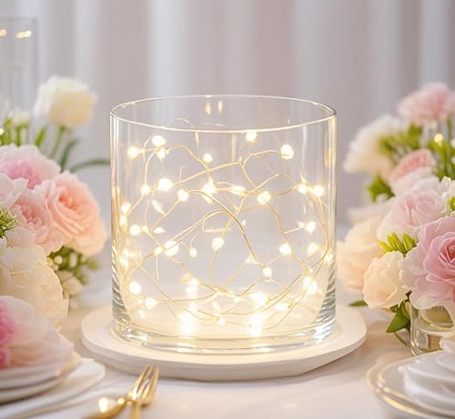 8" Wide 8" Tall Large Hand Blown Sturdy Clear Cylinder Glass Vase, Centerpiece Flower Vase for Rose, Tulip, Boquets, Hurricane Candle Holder (1, 8"x8") - size: 8"x8"